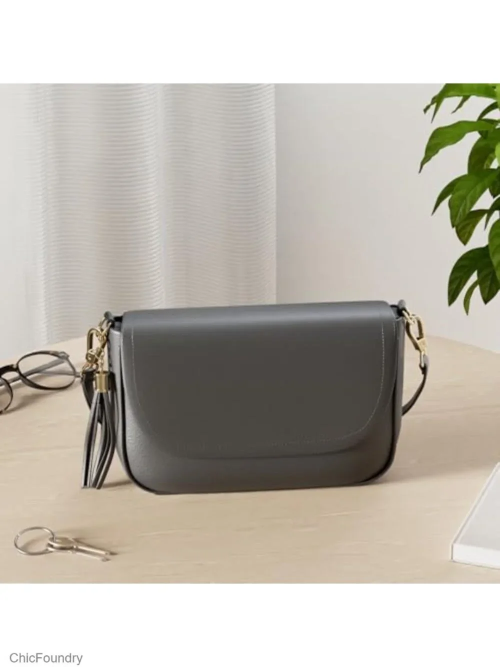 Small Crossbody Bag with Tassel Flap Saddle Vegan Leather Shoulder Purse